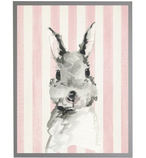 Watercolor baby Bunny on pink stripes